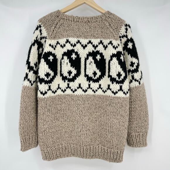 Black Weirdos | Yin Yang Sweater Oatmeal Hand Knit Intarsia Chunky Crew Neck M - Picture 3 of 15